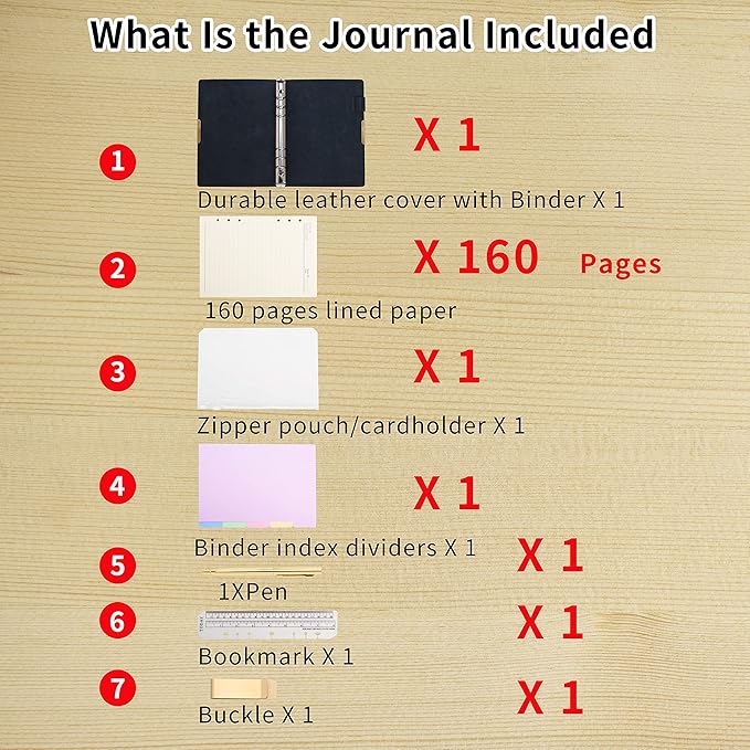 WONDERPOOL Leather Journal A5 Refillable 6 Ring Binder Notebook with Lined Paper and Pen,Writing Diary for Work Travel and Agenda Plan (A5, Grey)