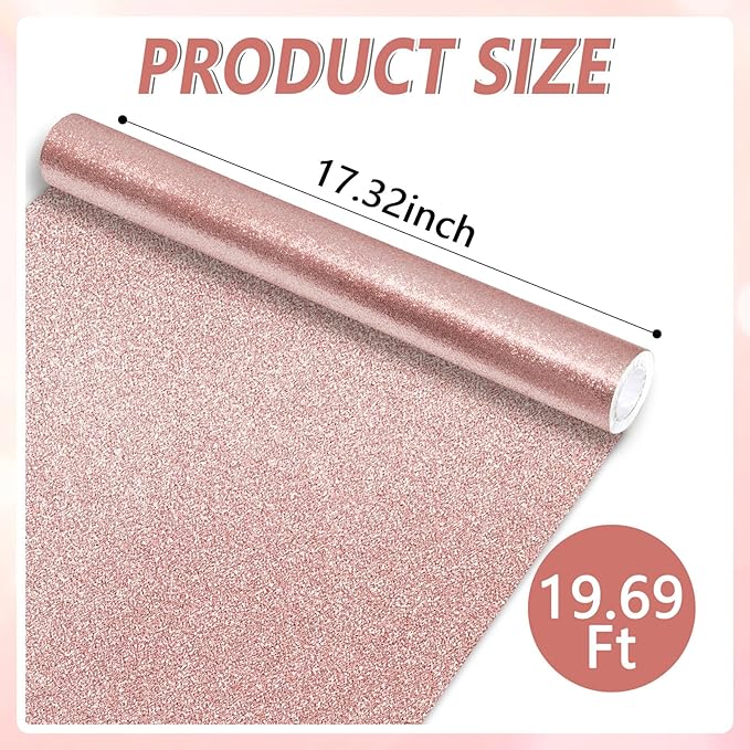 Glitter Bulletin Board Paper Roll Sparkle Wrapping Paper Bulletin Board Decor Glitter Poster Gift Wrapping DIY Art Crafts Wallpaper Background for Home Office Classroom Decoration 17"x20ft, Rose Gold