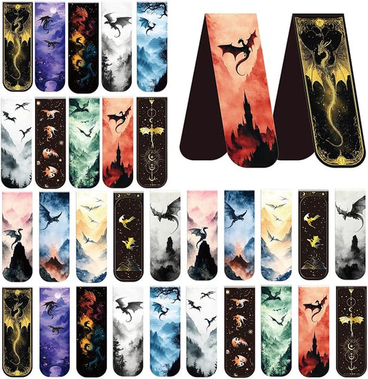Dragon Magnetic Bookmarks: 30 PCS Cool Novel Bookmark Clips, Book Mark for Reading Men Women, Halloween Birthday Gifts, Book Lovers Collectors Back to School Office Supplies