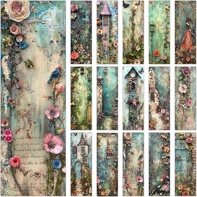 Vintage Flower Bookmarks Gifts - 60 Pcs Retro Floral Bookmark Paper Natural Wildflower Plant Book Mark Page Clips for Women Girls Book Lovers Students Teachers Bookish Reading Gifts