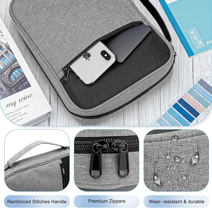 Bible Cover, Carrying Bible Case Book Cover Church Bag with Handle Large Size 10 * 7.5 * 2.5in, Bible Protective Case w/ 200 PCs Bible Tabs for Men Women, Gray
