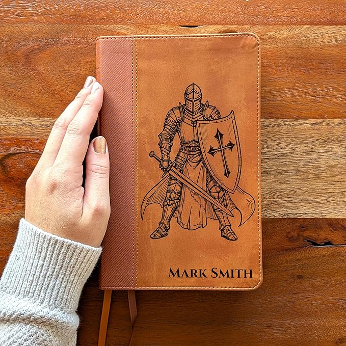 Farm and Posh Personalized NIV Personal Bible with Crown of Thorns | Large Print (Brown Knight Standing Solo)