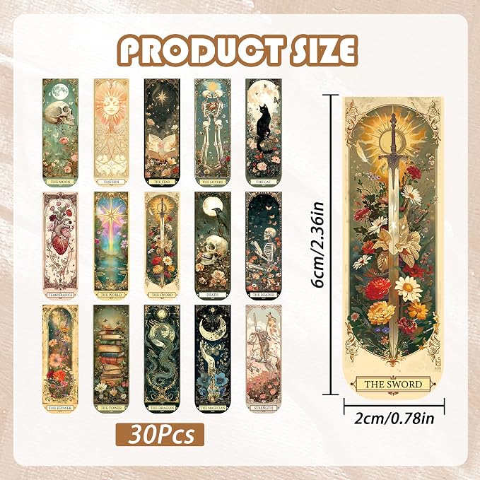 30 Pcs Tarot Fantasy Magnetic Bookmarks, Cute Magnet Book Mark Clips for Reading Women Teens Adults, Witchy Dark Romance Bookish Gifts and Page Marker Accessories