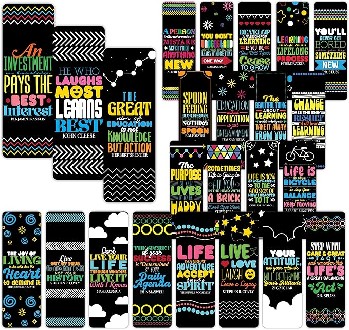 96 Pack Retro Bookmarks for Kids – Colorful Modern Design with Inspirational Quotes – Students and Classroom, School Supplies for Women & Teens