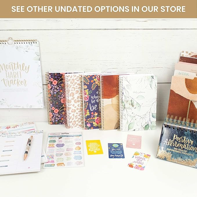 bloom daily planners UNDATED Calendar Year Day Planner - Passion/Goal Organizer - Start Anytime Monthly/Weekly Agenda Book with Tabs (January to December) - 5.5" x 8.25" - Poppy Meadow, Blue