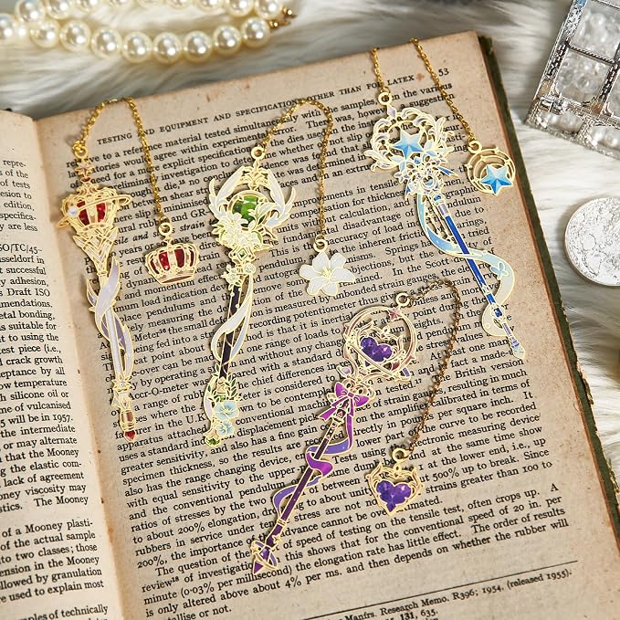 4 PCS Fantasy Wand Bookmarks, Magic Metal Book Marks for Reading Women, Girls, Birthday Christmas Gifts