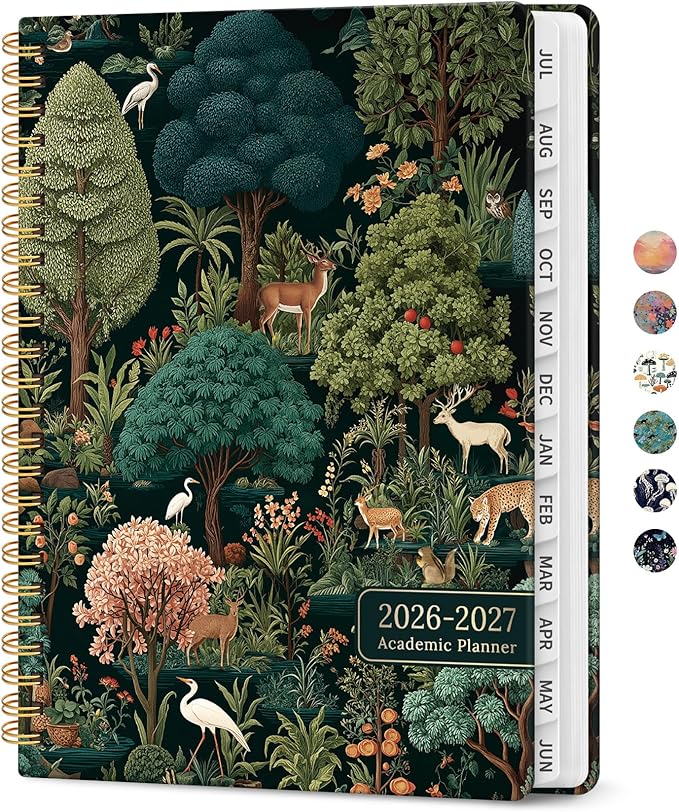 Planner 2026-2027, Academic Year Weekly and Monthly Calender Planner, from Jul 2026 - Jun 2027, Spiral Bound School Planning Book, Perfect for Teacher, Student, Women & Men, A4 (8.5" x 11"), Enchanted Grove