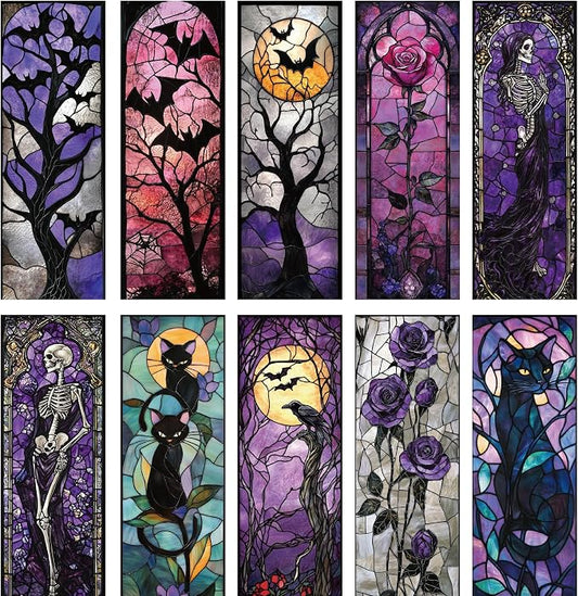 Dark Romance Bookmark Gifts - 10 Pcs Gothic Stained Glass Bookmarks for Women Men Book Lovers Aesthetic Page Marks Merch School Reading Accessories Bookish Halloween Birthday Graduation Gift