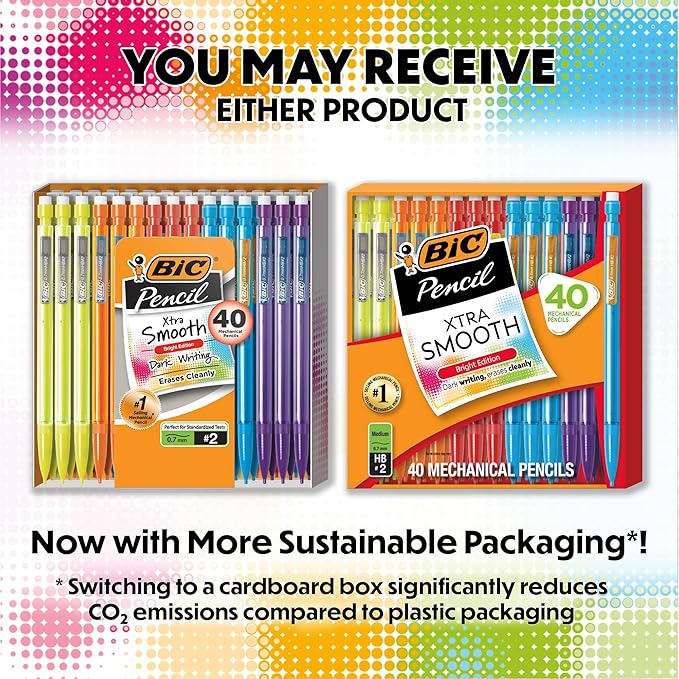 BIC Xtra Smooth Bright Edition Mechanical Pencils, 0.7 mm Medium Point, Refillable and Retractable, 40-Count
