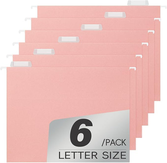 pmybupo Pink File Folder,6 Pack Reinforced Letter Size Colored Hanging Folders with Heavy Duty,Designed for Bulky Files,Medical Charts,Assorted Colors