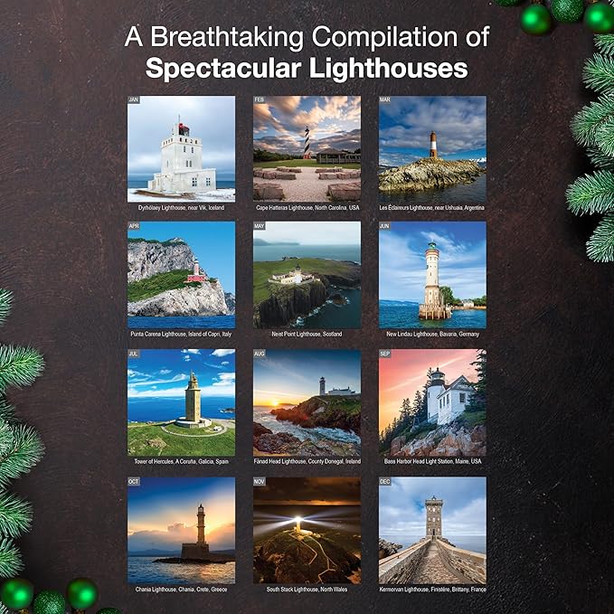 MICASA PRESS Lighthouses 2026 Wall Calendar 12 Month | 12" x 24" Open | Thick & Sturdy Paper | Giftable | Travel Calendar 2026