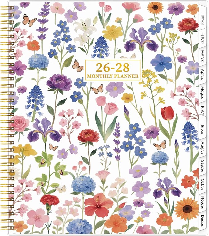 2026-2028 Monthly Planner, 2 Year Calendar Planner, Jul 2026 - Jun 2028, 8.5’’ x 11’’, Large Spiral Agenda, 24 Months, with Tabs ＆Pocket, Flexible Cover, Organizer for Office Home School, Flowers