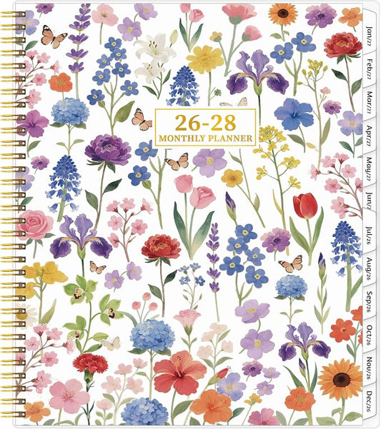 2026-2028 Monthly Planner, 2 Year Calendar Planner, Jul 2026 - Jun 2028, 8.5’’ x 11’’, Large Spiral Agenda, 24 Months, with Tabs ＆Pocket, Flexible Cover, Organizer for Office Home School, Flowers