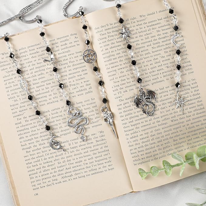 Fantasy Vintage Metal Bookmark - Silver Funny Hook Book Marks Beads Moon Star Charm Page Mark Bookish Gifts for Women Men Kids Reading Lovers Readers Students Bookworms Christmas School