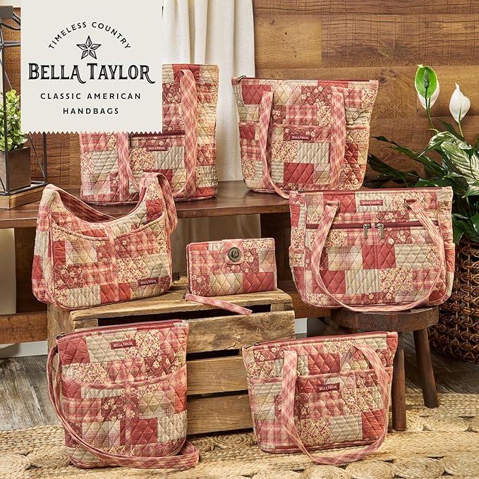 Bella Taylor Quilted Bible Cover for Women - Large Study Bible Case - Burgundy Patch