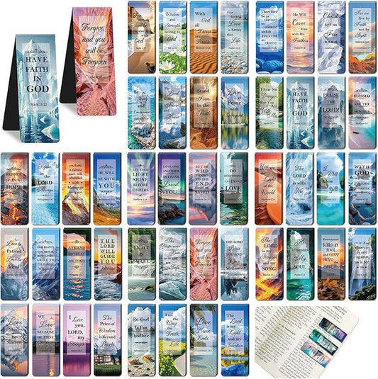 96Pack Magnetic Bookmarks Christian Bookmarks Bulk Bible Bookmark for Reading Women Men Kids Teacher Book Lovers Gifts, Religious Magnet Bookmark Clips Inspirational Personalized Book Marks (Scenery)