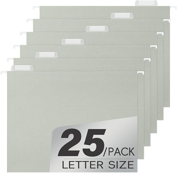 pmybupo 25 Pack Gray Hanging File Folders,Reinforced Hang Folders Letter Size,Adjustable 1/5-Cut Tabs,Designed for Bulky Files,Filing Cabinet