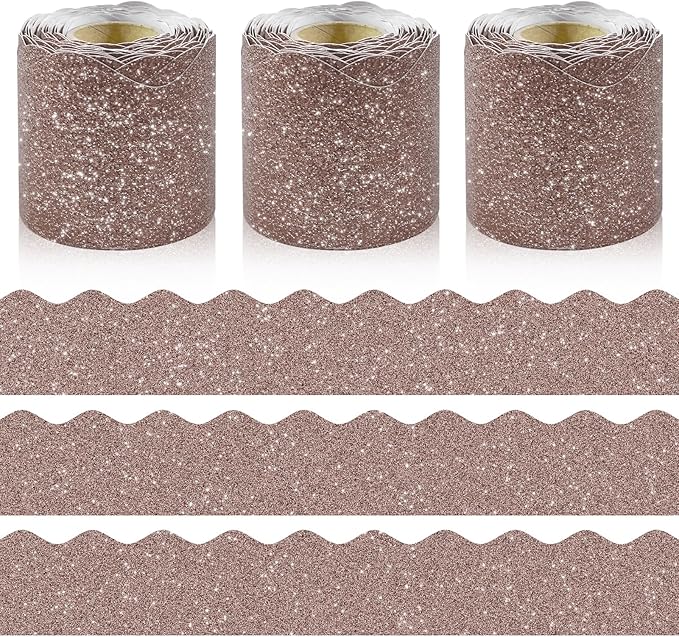 3 Rolls 98.4 Ft Glitter Bulletin Board Borders Set - Champagne Bulletin Board Decorations for Classroom, Office，School Supplies & Home DIY - Perfect for Teachers, Posters & Birthday Party Decor