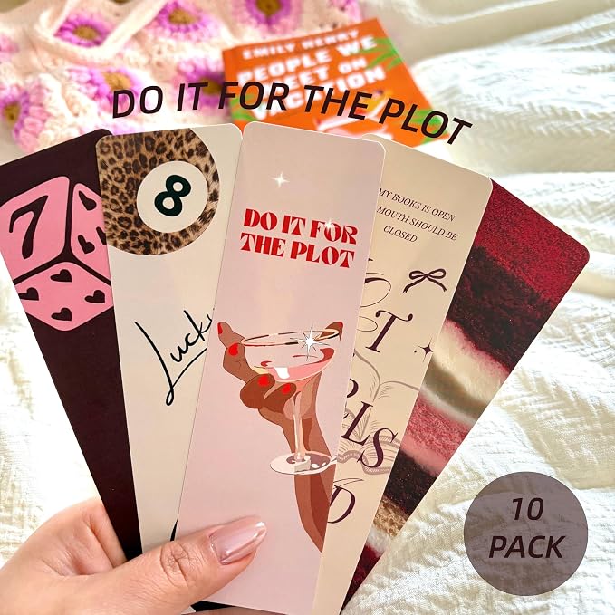 10 Pcs Cute Bookmarks for Women, Double Sided Book Marks for Reading Women, Funny Paper Book Markers Set, Pretty Gifts for Book Lovers, Club, Adults, Girls (Red)