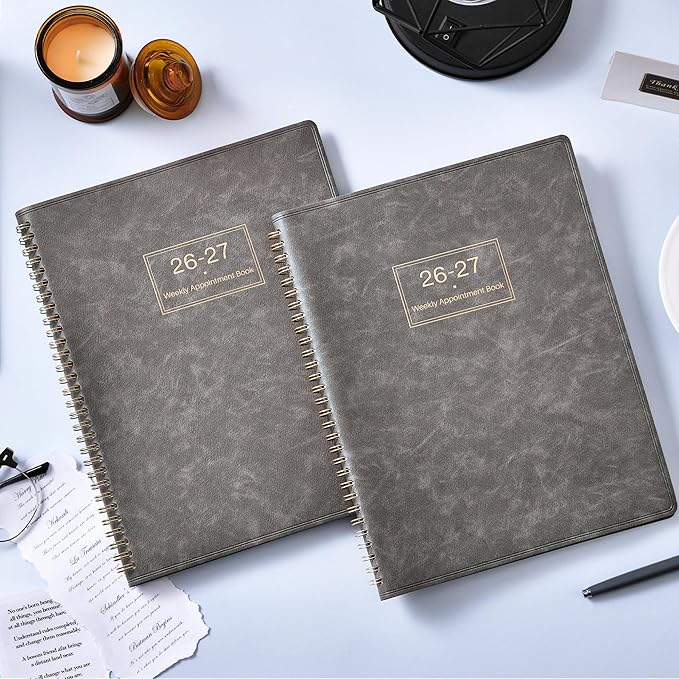 Appointment Book 2026-2027 - Weekly Appointment Planner, Jul 2026 - Jun 2027, Hourly Daily Planner 26-27, 9" x 11", Planners 2026-2027 with 15-Minute Interval, Colorful Tabs, Pocket, Notes, Leather Cover - Grey