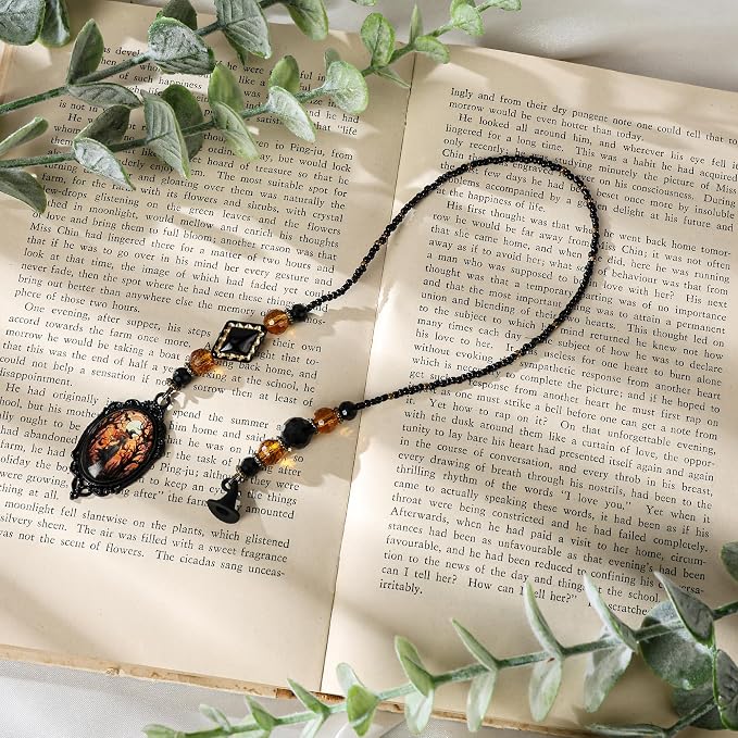 Halloween Witch Bookmark Gifts - Gothic Witchy Hat Beaded Bookmarks for Women Men Book Lovers Crystal Bead Chain Page Marks Merch School Office Reading Accessories Bookish Gift for Birthday