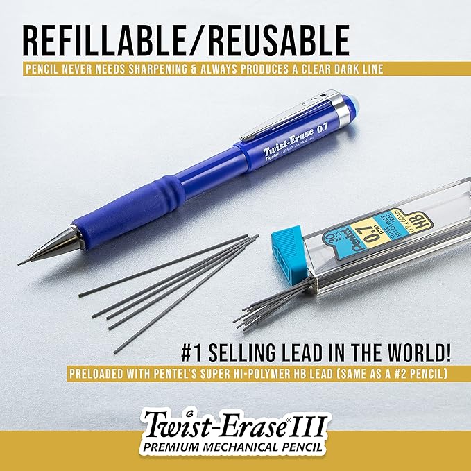 Pentel Twist-Erase III Mechanical Pencil, (0.7mm), Navy Blue Barrel