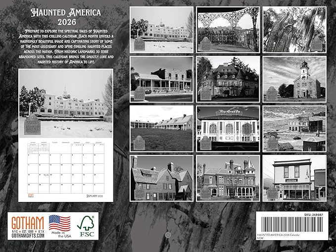 Haunted America Calendar 2026 Monthly Wall Calender 12 Month | American Made In The USA