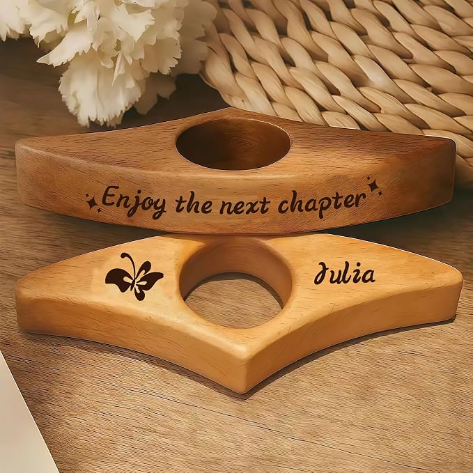 Personalized Book Page Holder,Custom Thumb Book Page Holder for Reading,Wooden Book Thumb Page Holder with Engraved Name/Logo,Bookish Gifts for Book Lovers,Readers (A)