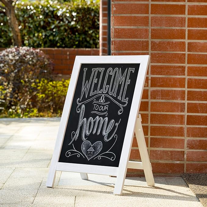 Glitzhome A-Frame Chalkboard Sign 30"x20" Wooden Sandwich Board Easel Sign Outdoor Standing Wall Chalkboard for Restaurants, Cafes, Weddings(White)