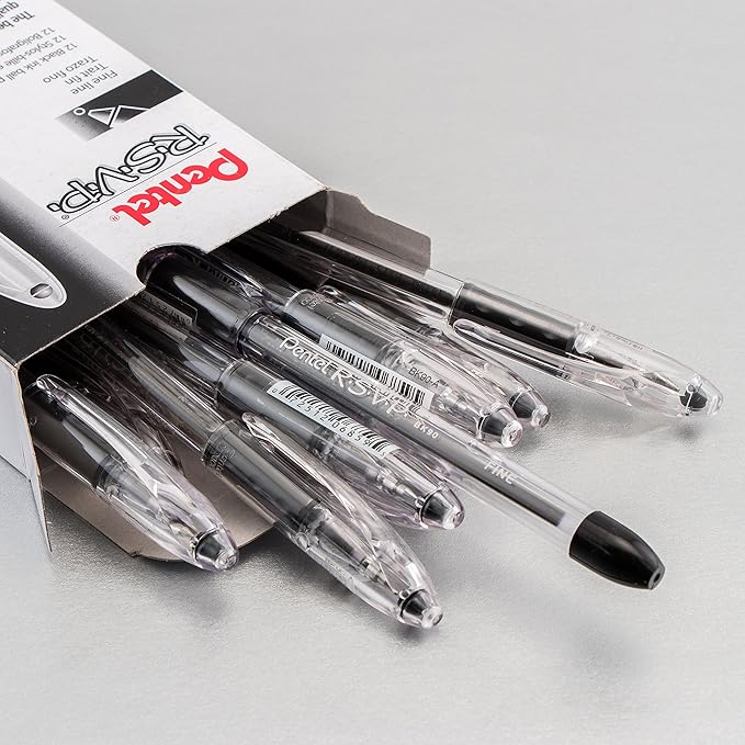 Pentel RSVP Ballpoint Pen, Fine Line, (0.7mm), Black Ink (BK90-A),12 Count (Pack of 2)