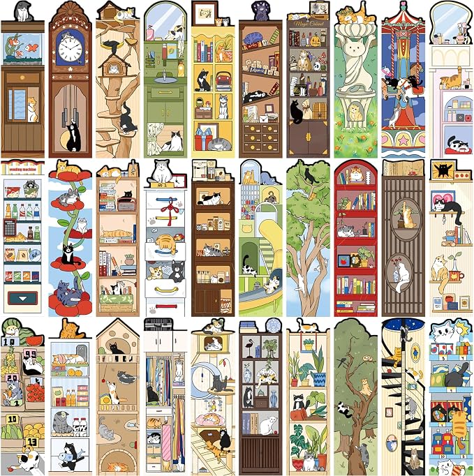 30 PCS Cat World Bookmark, Bookmarks for Cat Lovers, Bulk Bookmarks for Men and Women, Unique Book Mark for Reading for Boys, Girls, Students, Classroom Gifts, School Prize, Reading Present
