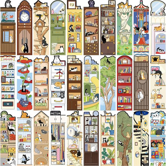 30 PCS Cat World Bookmark, Bookmarks for Cat Lovers, Bulk Bookmarks for Men and Women, Unique Book Mark for Reading for Boys, Girls, Students, Classroom Gifts, School Prize, Reading Present