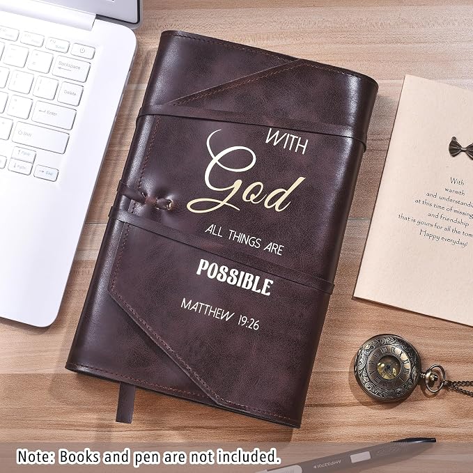 LParkin Elegant PU Leather Bible Case for Men and Women - Versatile Bible Cover with Adjustable Strap, Perfect Christian Gifts, with God All Things are Possible - Large