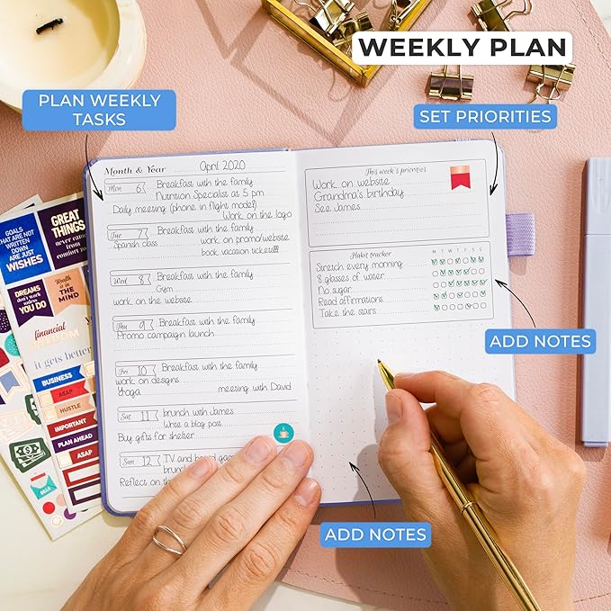 GoGirl Planner and Organizer for Women – Pocket Weekly Planner, Goals Journal & Agenda for Time Management & Productivity. Undated (Lavender)