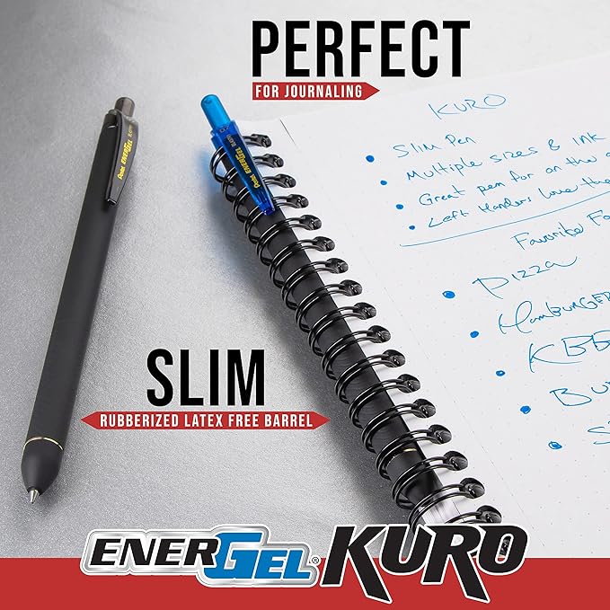 Pentel EnerGel Kuro Liquid Gel Pen, (0.7mm) Medium line, Black Ink, 10 Pack