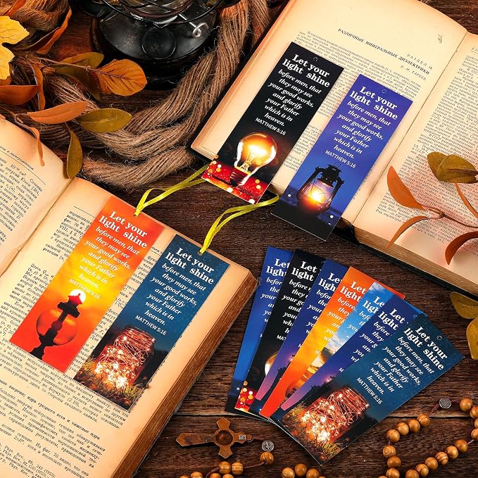 Dispowreath 60 Pcs Let Your Light Shine Religious Christian Bookmarks Church Bookmarks Gift for Teens Men Women Church Home Party Favors