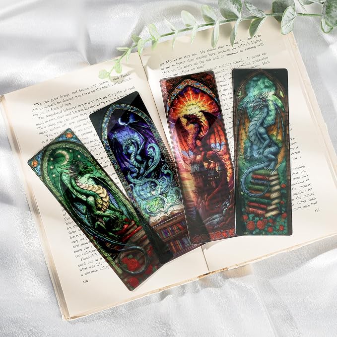 Fantasy Dragon Bookmark Gifts - 20 Pcs Fourth Vintage Stained Glass Bookmarks for Men Women Book Lovers Sword Wing Page Marks Merch School Reading Accessories Bookish Birthday Graduation Gift
