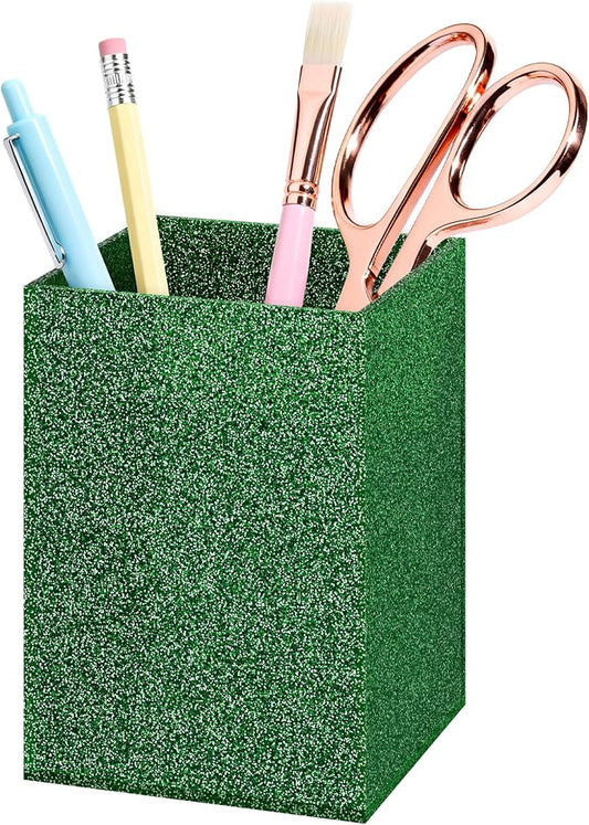 Green Glitter Acrylic Pen Holder, Acrylic Makeup Brush Storage Organizer, Pencil Pen Holder for Desk, Modern Desktop Accessories for Office School Home Supplies