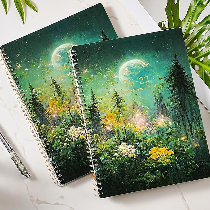 2026-2027 Appointment Book/Planner - Appointment Book 2026-2027, Jul.2026 - Jun.2027, 9" x 11", Daily/Hourly Planner 2026 2027 with 30-Minute Increments, Twin-Wire Binding + Colorful Tabs + Back Pocket, Dreaming Moon