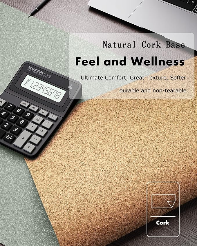 YSAGi Double-Sided Desk Pad, 23.6"x13.7"Leather Desk Mat, Eco Cork Desk Pad Protector,Large Mouse Pad,Waterproof Desk Blotter for Office/Home(Grayish Green)