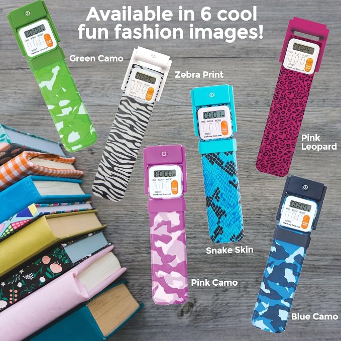 Mark-My-Time LED Book Light with Digital Bookmark and Reading Timer - Fun Reading Anywhere - Zebra