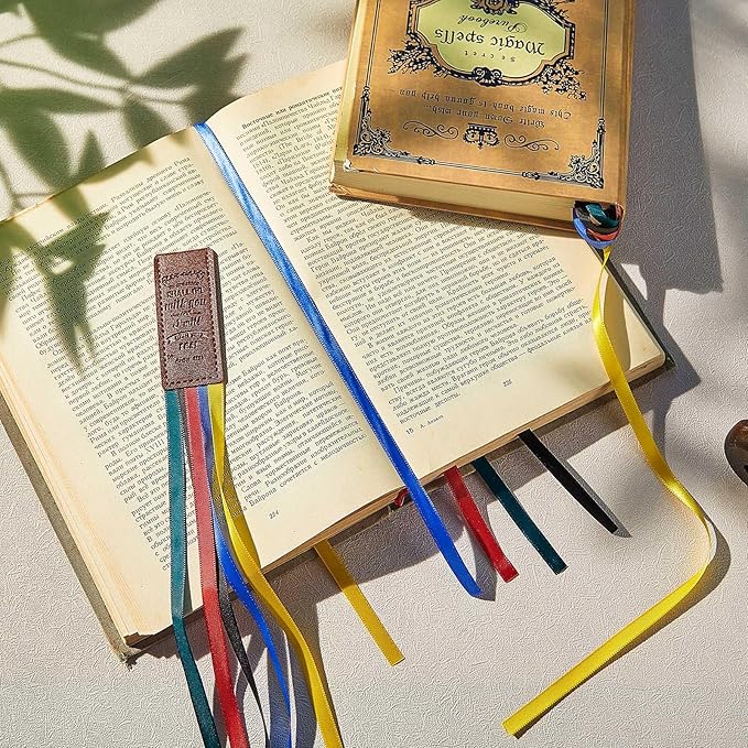 Outus 3 Pieces Bible Ribbon Bookmark Markers Artificial Leather Bookmark with Ribbons for Books Office(Encourage,Yellow,Blue,Red,Green)