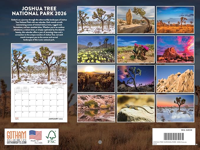Joshua Tree National Park Calendar 2026 Monthly Wall Calender 12 Month | American Made In The USA