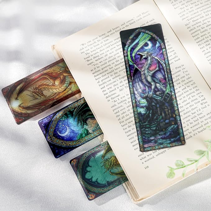 Fantasy Dragon Bookmark Gifts - 20 Pcs Fourth Vintage Stained Glass Bookmarks for Men Women Book Lovers Sword Wing Page Marks Merch School Reading Accessories Bookish Birthday Graduation Gift