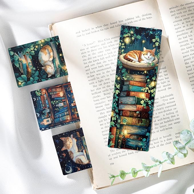 Cute Bookmark Bulk Gifts - 50 Pcs Fantasy Cats Paper Bookmarks for Women Girls Students Book Lovers Vintage Funny Page Clips School Office Reading Accessories Bookish Birthday Graduation Gift