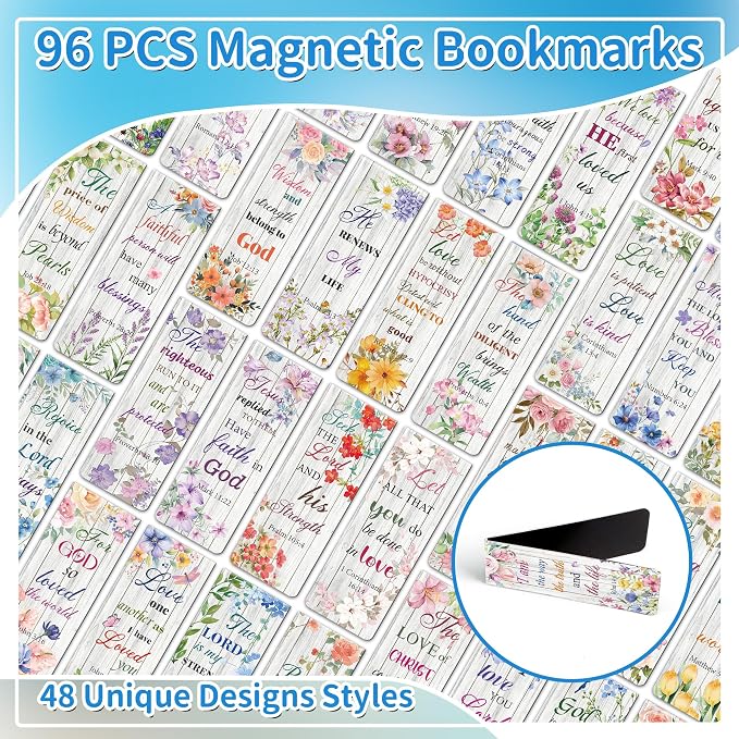 96Pack Magnetic Bookmarks Christian Bookmarks Bulk Bible Bookmark for Reading Women Men Teacher Book Lovers Gifts, Religious Magnet Bookmark Clips Cute Personalized Book Marks (Watercolor Flower)