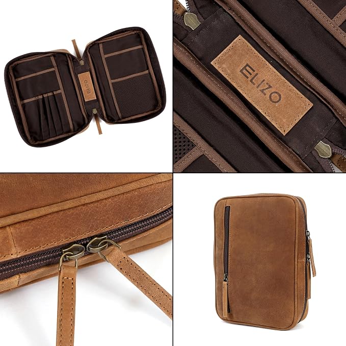 ELIZO Leather Bible Cover for Men Bible Case for Women Zippered Holder Protector Cross Church Tote Bag Carrying Organizer Sleeve Gift Standard Saddle