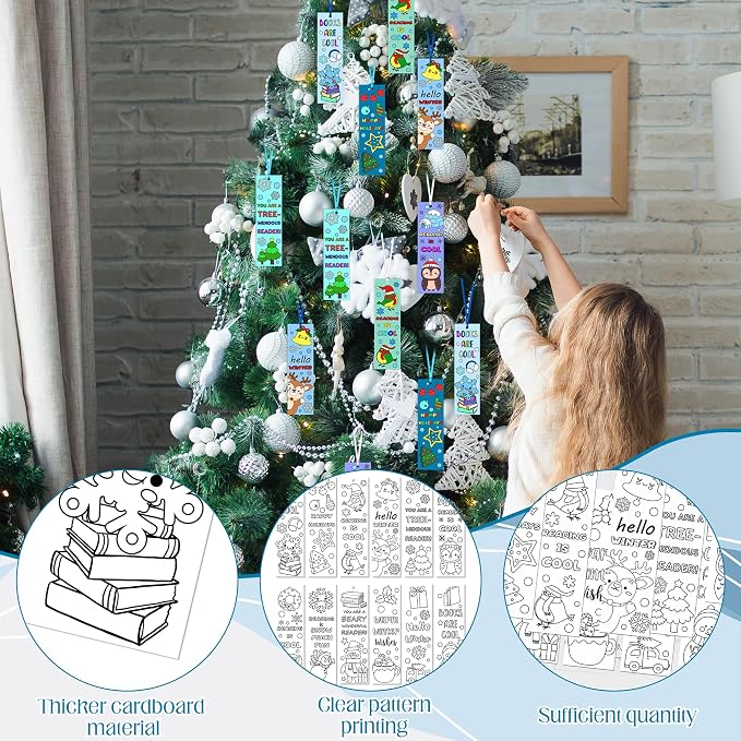 ANGOLIO Winter Word Coloring Bookmarks - Hello Winter Color Your Own Bookmarks DIY Coloring Blank Book Accessories Happy Holiday Home Classroom Party Favor Christmas Goodie Bag Filler for Kid Student