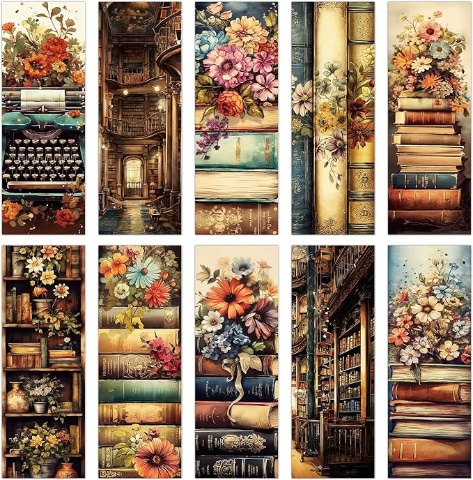 Wxiben Vintage Book Bookmarks Gifts - 100 Pcs Retro Flower Paper Bookmarks Book Marks Page Marker Clip Gift for Women Men Books Lovers Office Teachers Reading Bookish Party Favor Supplies