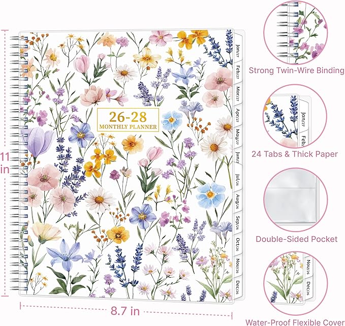 2026-2028 Monthly Planner, 2 Year Calendar Planner, Jul 2026 - Jun 2028, 8.5’’ x 11’’, Large Spiral Agenda, 24 Months, with Tabs ＆Pocket, Flexible Cover, Organizer for Office Home School, Black